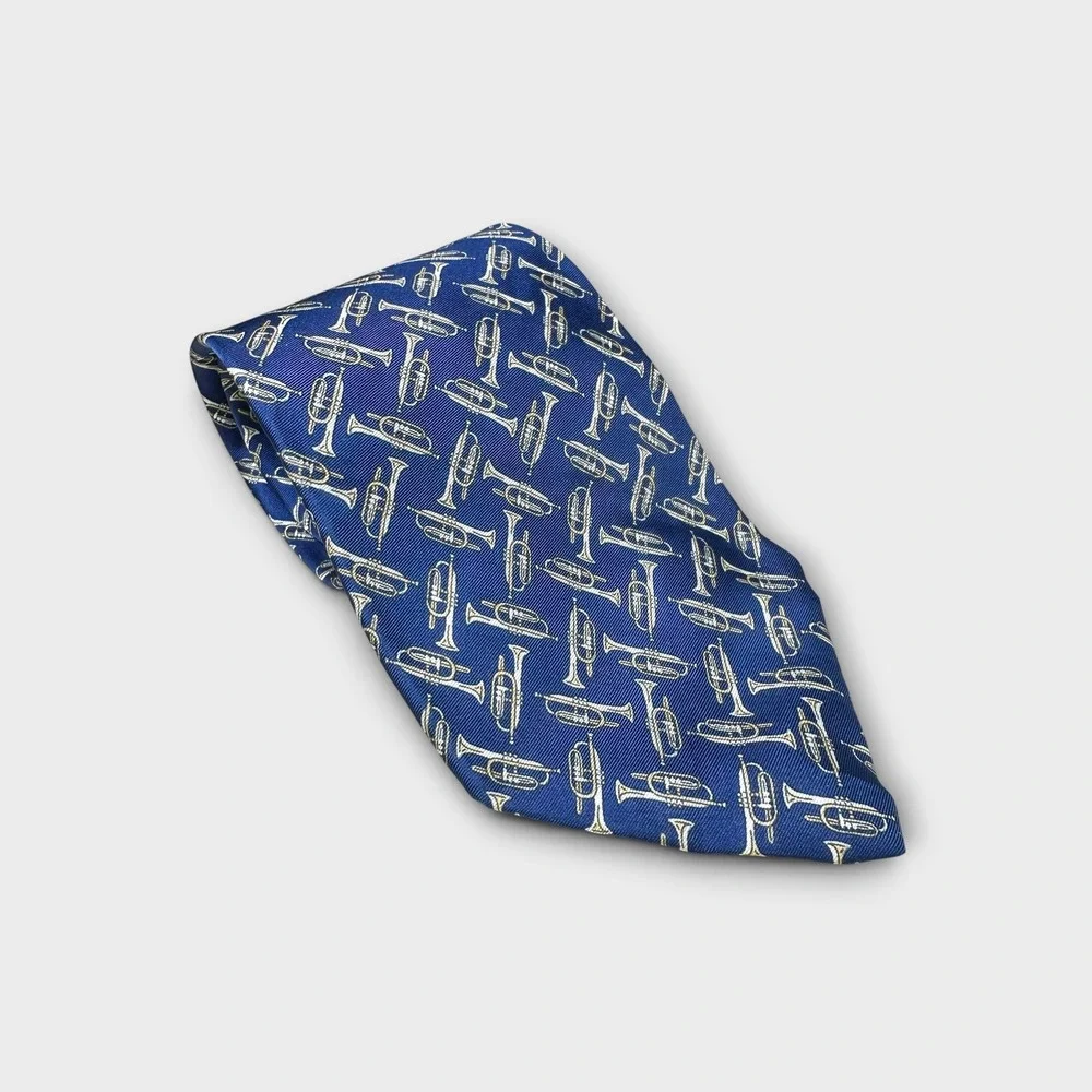 Sheaf & Caber Mens Blue Trumpet Musical Instrument Silk Necktie Jazz Band Tie